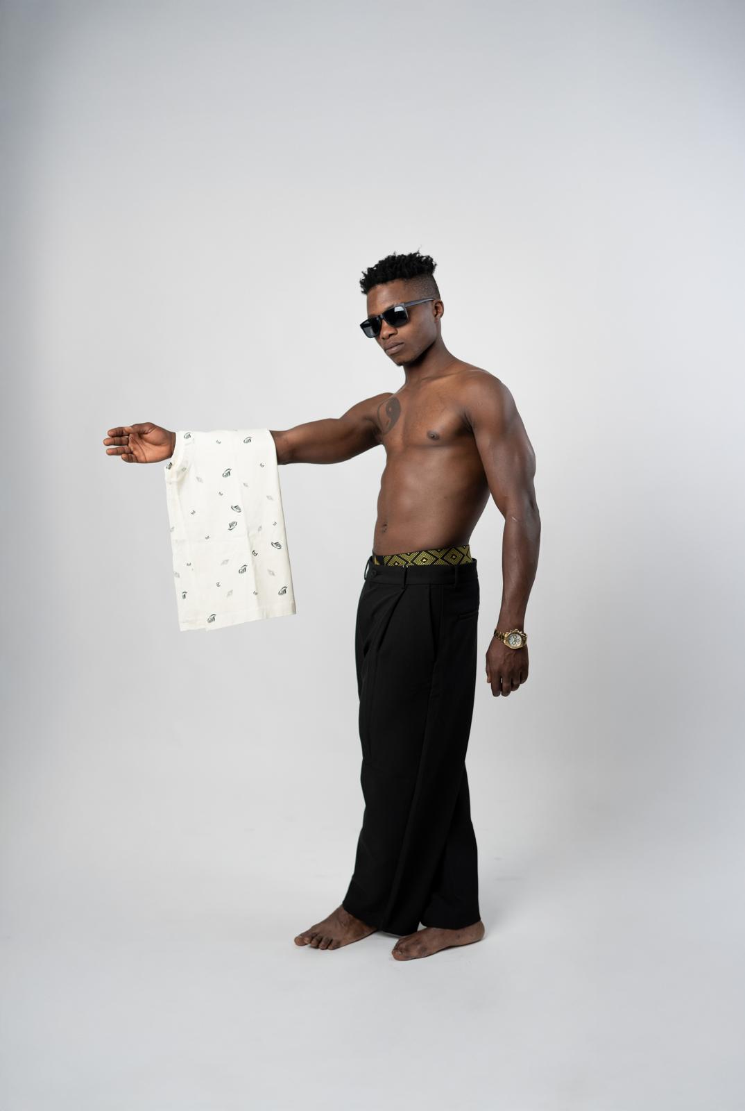 The Effortless Duo: Off-White Print Muscle Tee + Jet Black Wide-Leg Trousers - Image 8